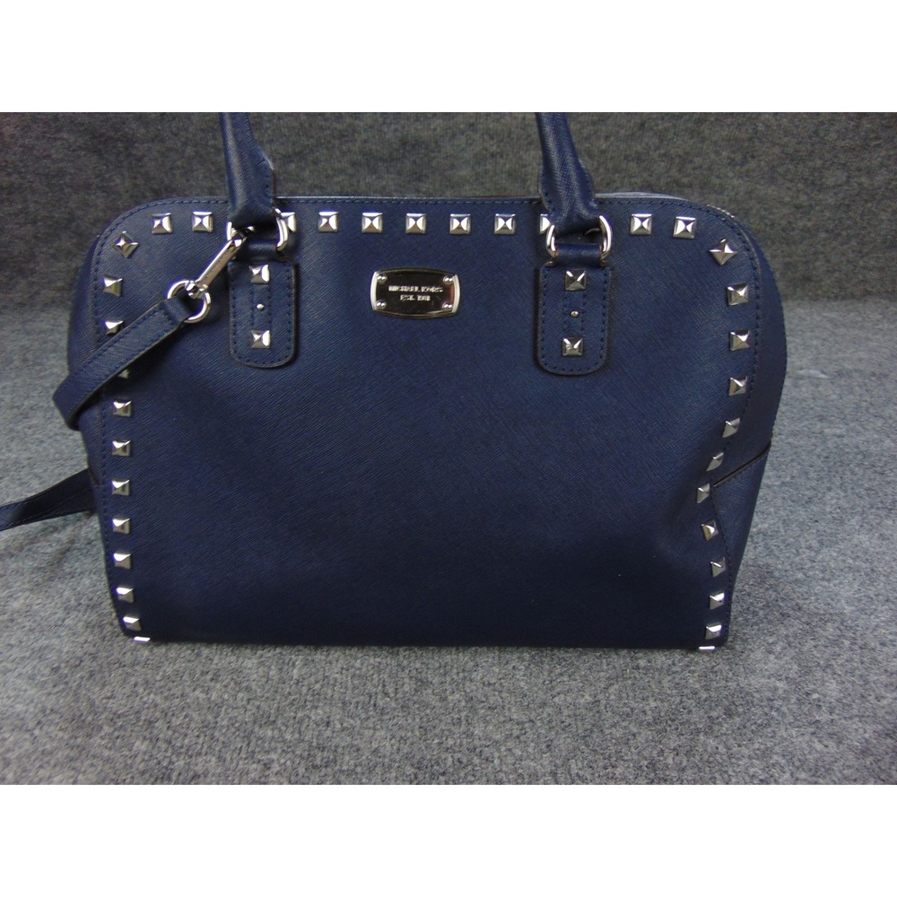 Michael Kors Sutton Satchel Navy Leather Top Zip Structured Bag Top Zip Edgy Bag - Picture 5 of 14